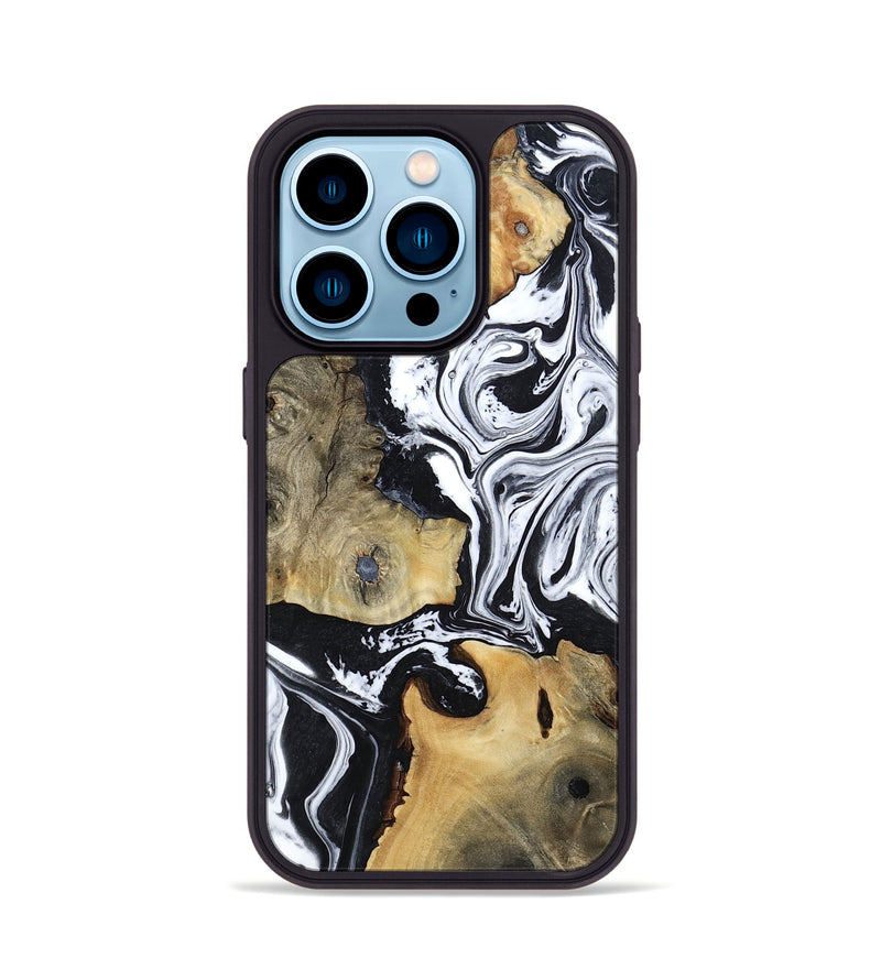 iPhone 14 Pro Wood Phone Case - Keara (Black & White, 802002)