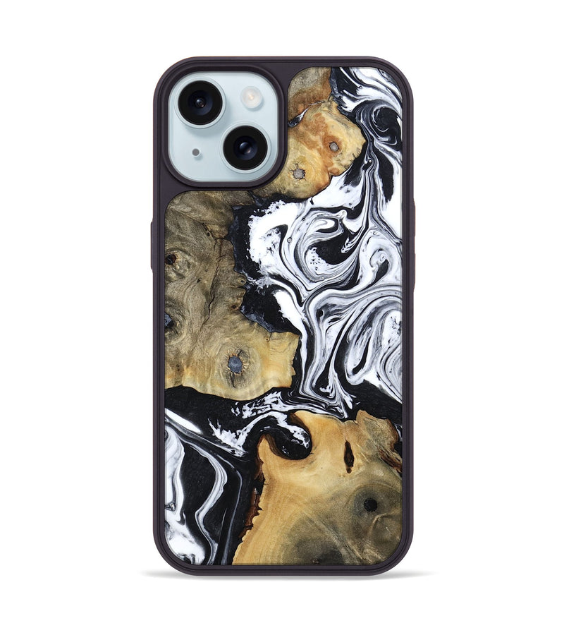 iPhone 15 Wood Phone Case - Keara (Black & White, 802002)