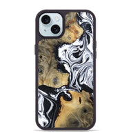 iPhone 15 Plus Wood Phone Case - Keara (Black & White, 802002)