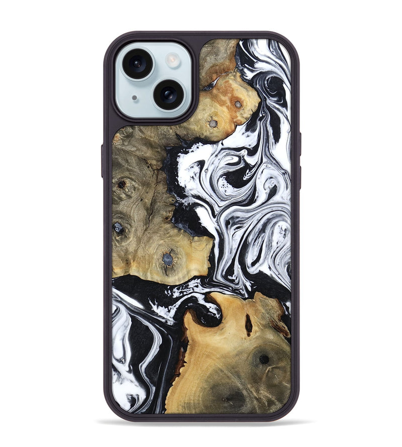 iPhone 15 Plus Wood Phone Case - Keara (Black & White, 802002)