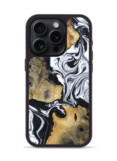 iPhone 15 Pro Wood Phone Case - Keara (Black & White, 802002)