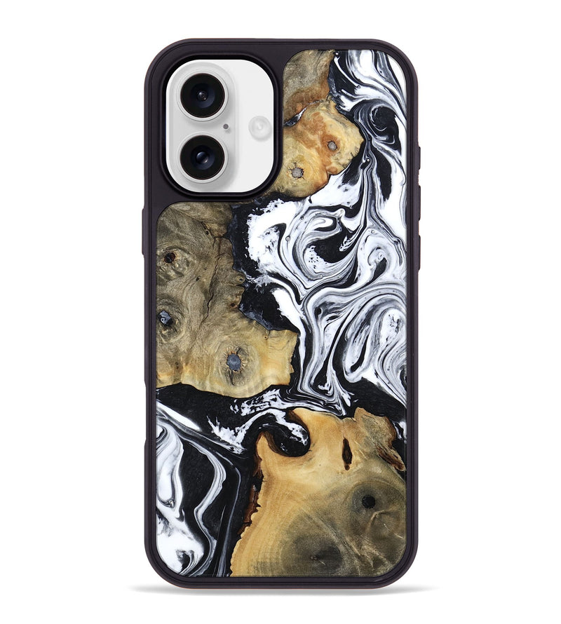 iPhone 16 Plus Wood Phone Case - Keara (Black & White, 802002)