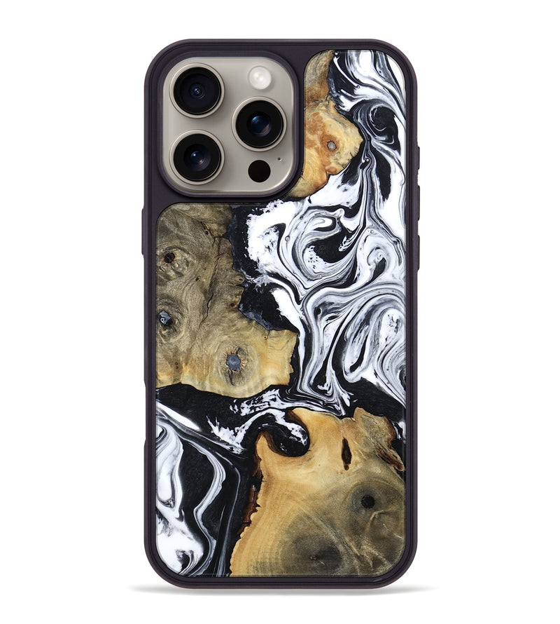 iPhone 16 Pro Max Wood Phone Case - Keara (Black & White, 802002)