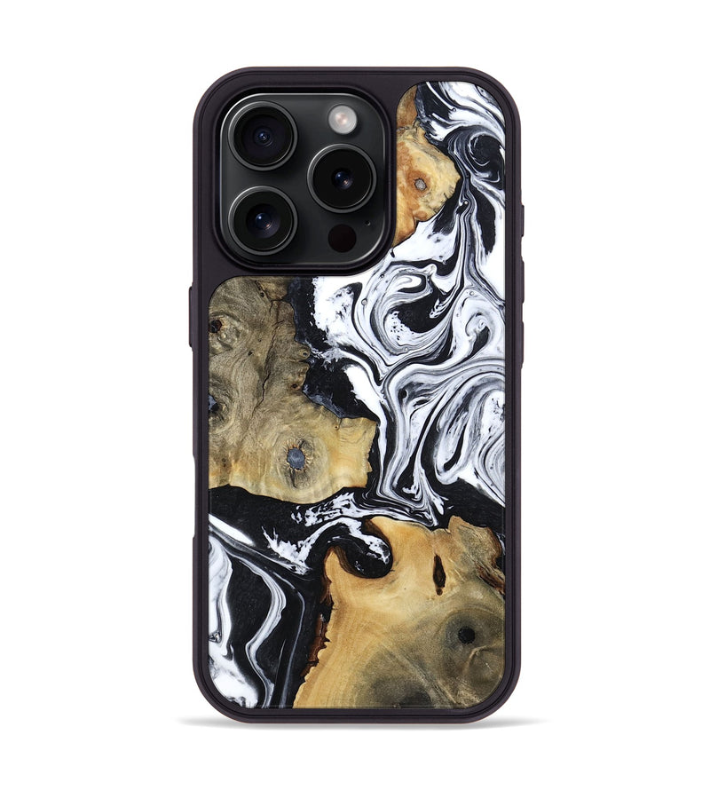 iPhone 16 Pro Wood Phone Case - Keara (Black & White, 802002)