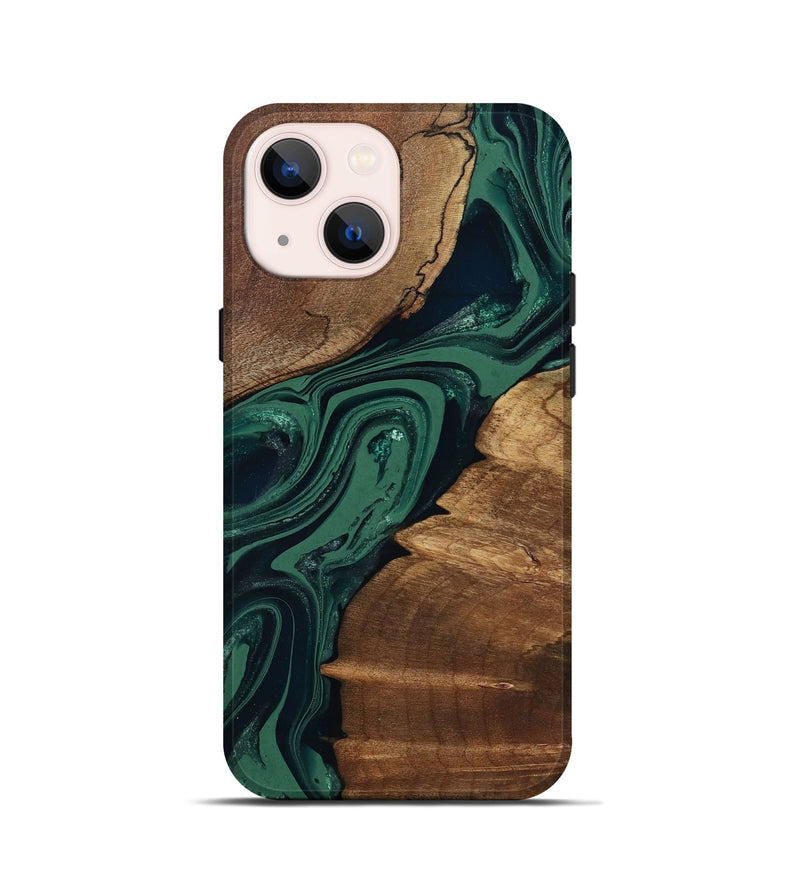 iPhone 13 mini Wood Live Edge Phone Case - Yara (Green, 802060)