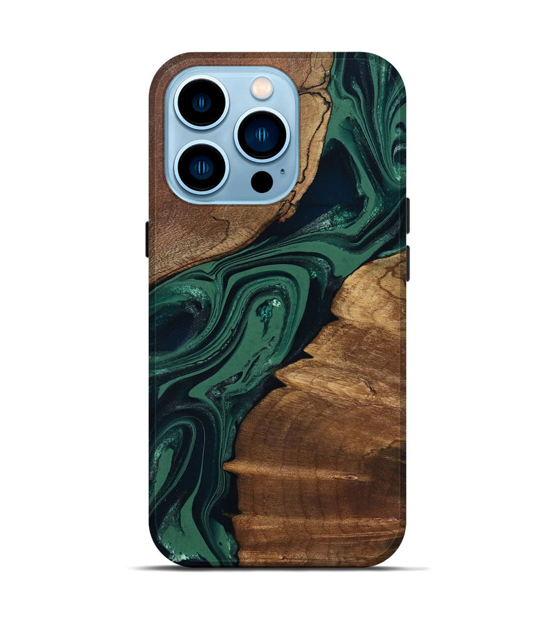 iPhone 14 Pro Wood Live Edge Phone Case - Yara (Green, 802060)