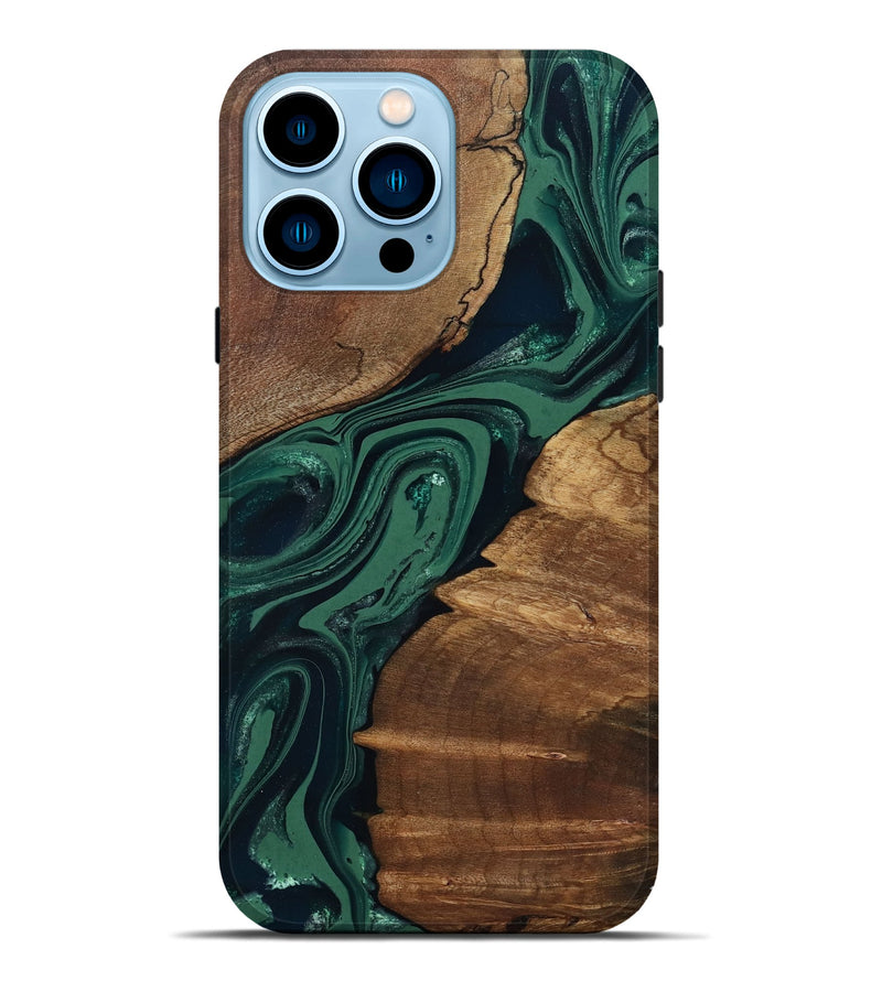 iPhone 14 Pro Max Wood Live Edge Phone Case - Yara (Green, 802060)