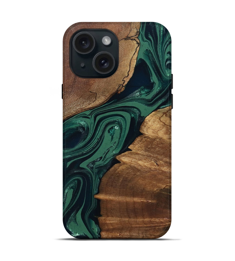 iPhone 15 Wood Live Edge Phone Case - Yara (Green, 802060)
