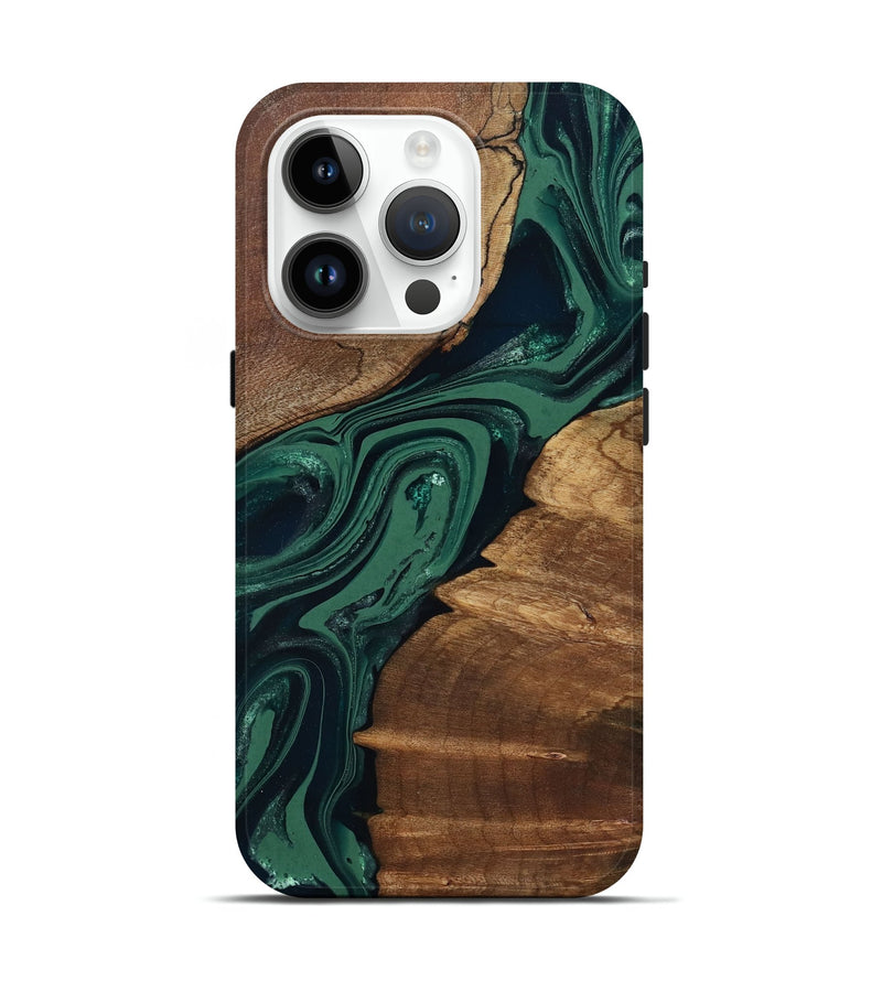 iPhone 15 Pro Wood Live Edge Phone Case - Yara (Green, 802060)