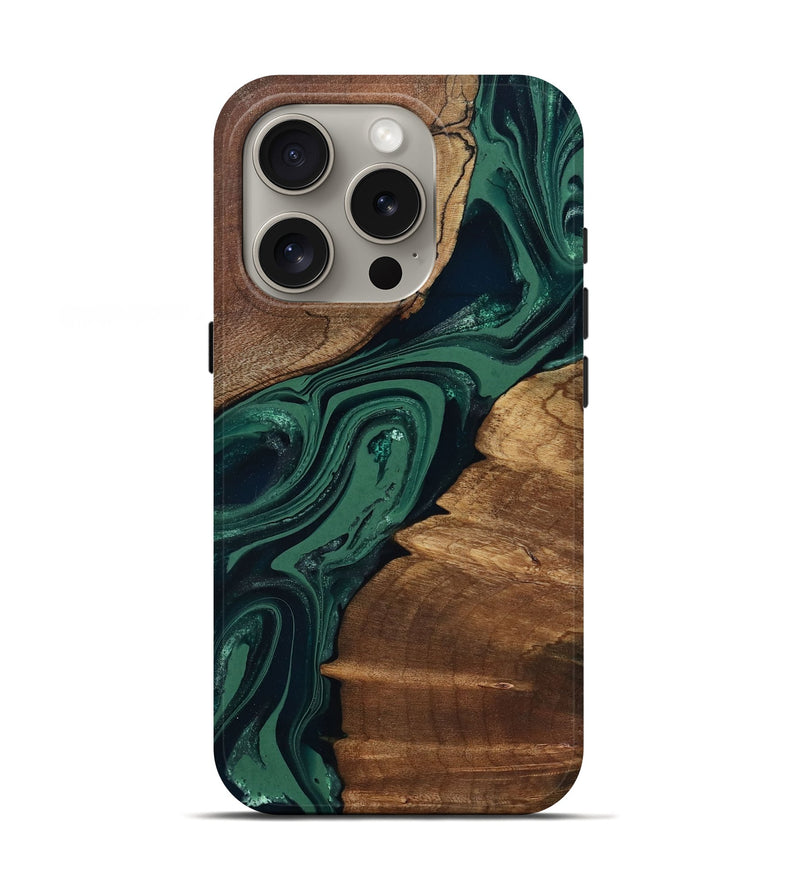 iPhone 16 Pro Wood Live Edge Phone Case - Yara (Green, 802060)