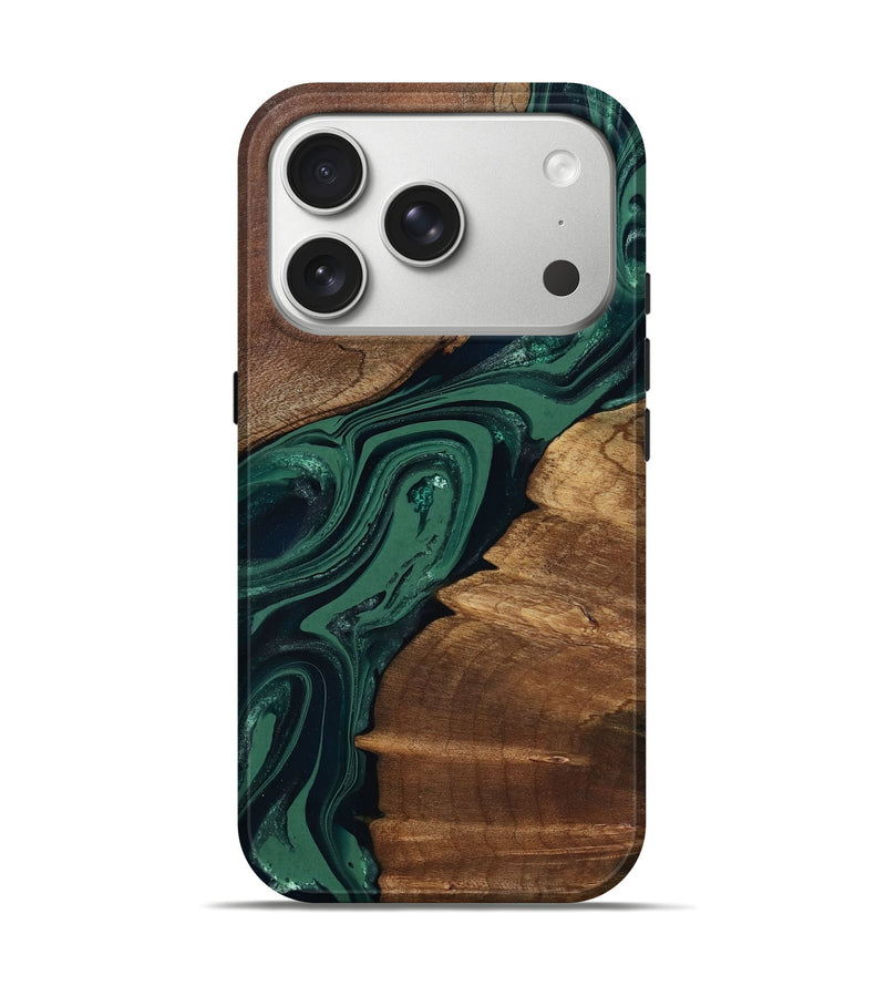 iPhone 17 Pro Wood Live Edge Phone Case - Yara (Green, 802060)
