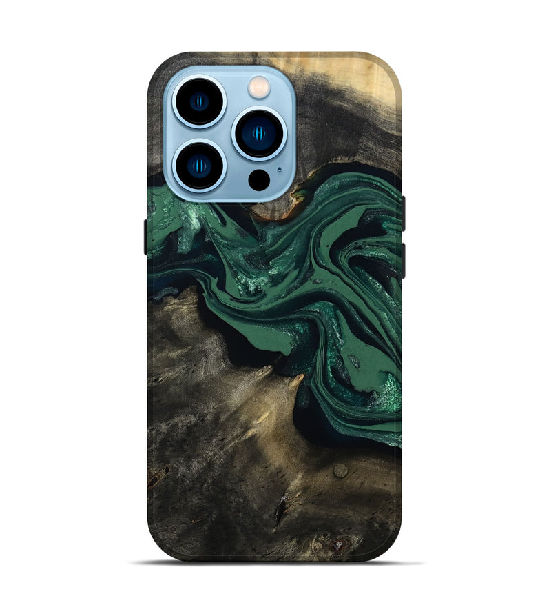 iPhone 14 Pro Wood Live Edge Phone Case - Carol (Green, 802061)