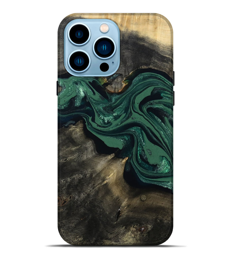 iPhone 14 Pro Max Wood Live Edge Phone Case - Carol (Green, 802061)