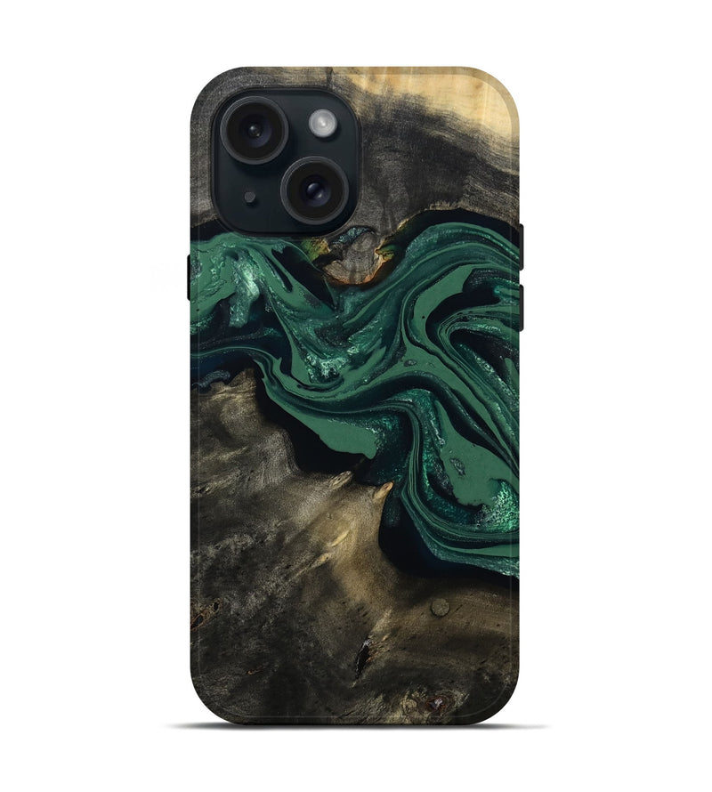 iPhone 15 Wood Live Edge Phone Case - Carol (Green, 802061)
