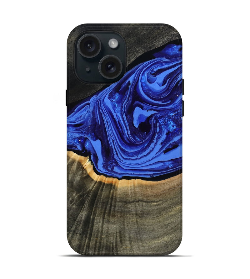 iPhone 15 Wood Live Edge Phone Case - Eliseo (Blue, 802063)