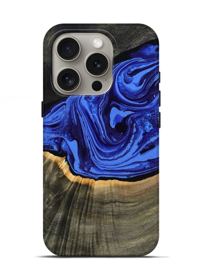 iPhone 16 Pro Wood Live Edge Phone Case - Eliseo (Blue, 802063)
