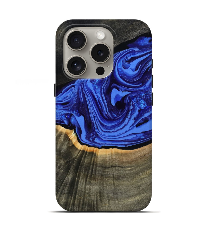 iPhone 16 Pro Wood Live Edge Phone Case - Eliseo (Blue, 802063)