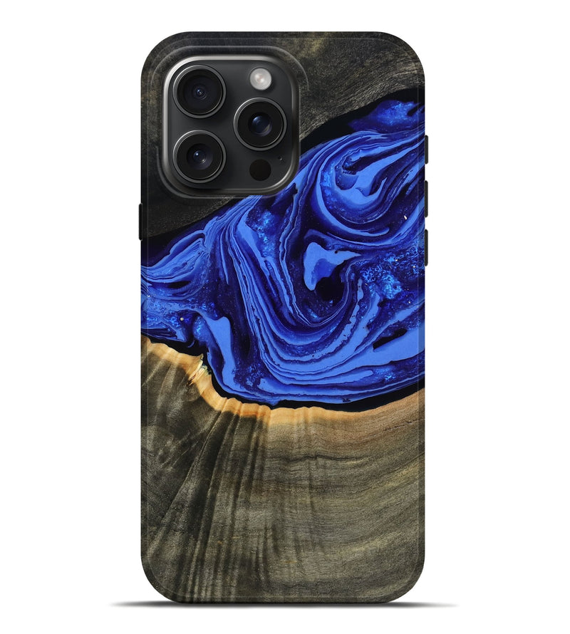 iPhone 16 Pro Max Wood Live Edge Phone Case - Eliseo (Blue, 802063)