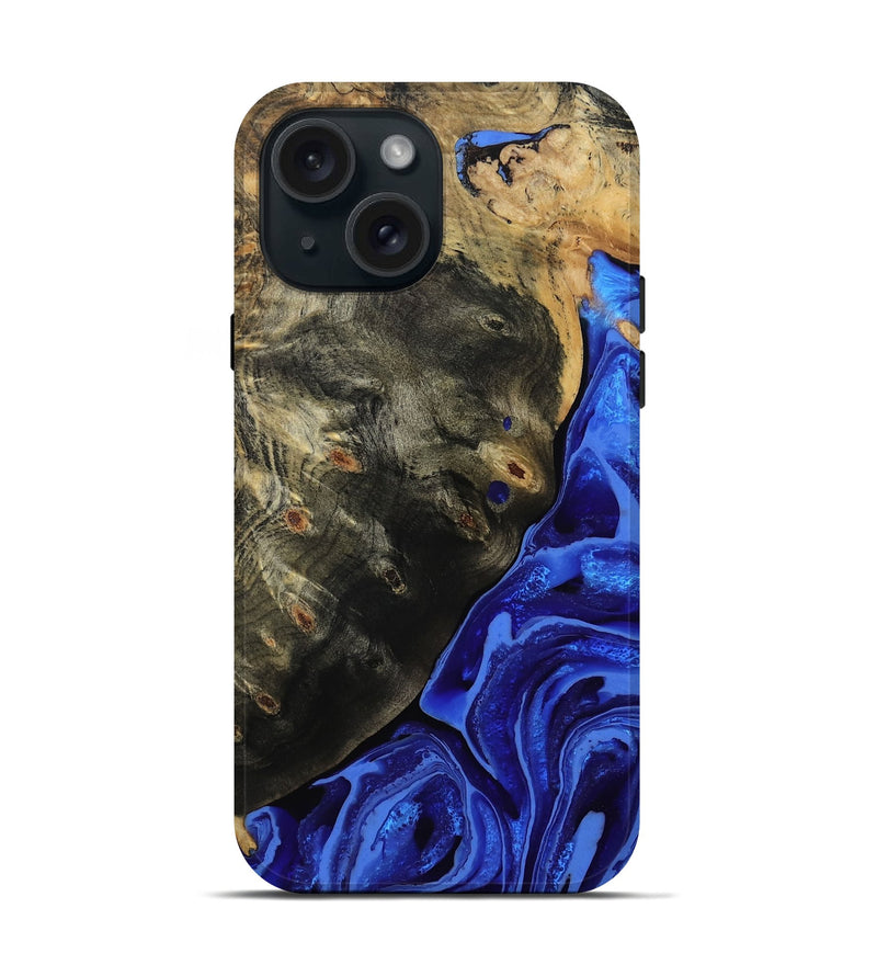 iPhone 15 Wood Live Edge Phone Case - Melvin (Blue, 802068)