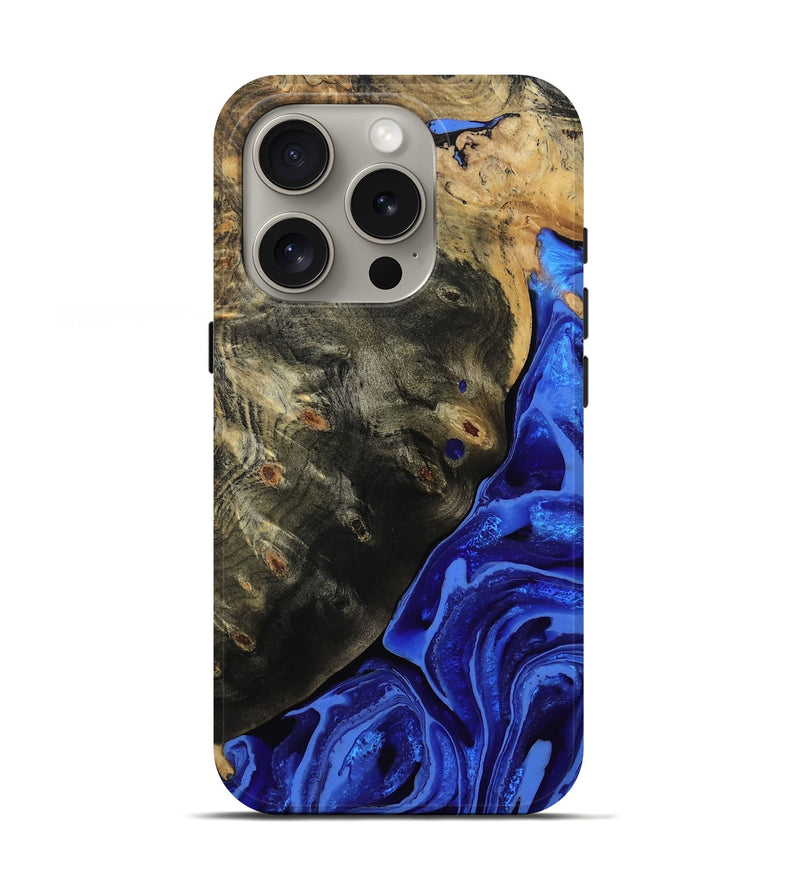 iPhone 16 Pro Wood Live Edge Phone Case - Melvin (Blue, 802068)