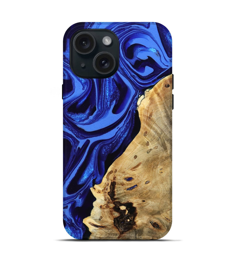 iPhone 15 Wood Live Edge Phone Case - Karma (Blue, 802070)