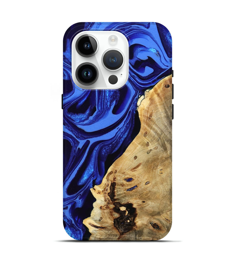iPhone 15 Pro Wood Live Edge Phone Case - Karma (Blue, 802070)