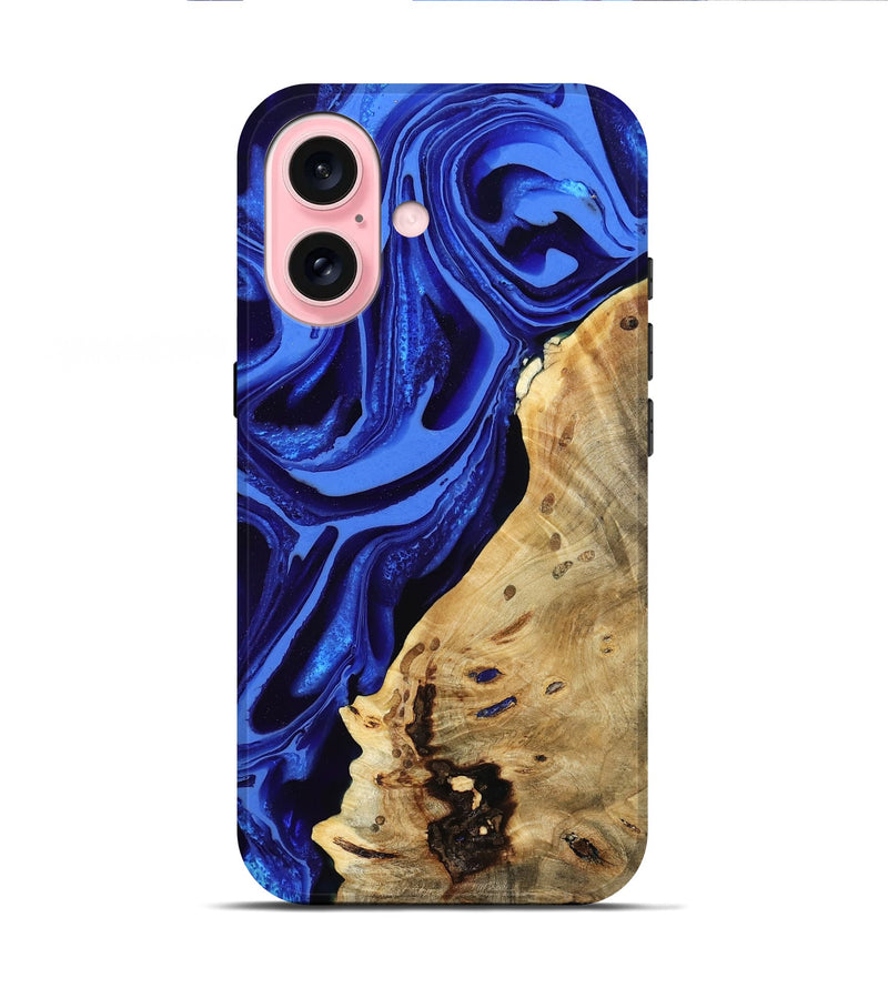 iPhone 16 Wood Live Edge Phone Case - Karma (Blue, 802070)