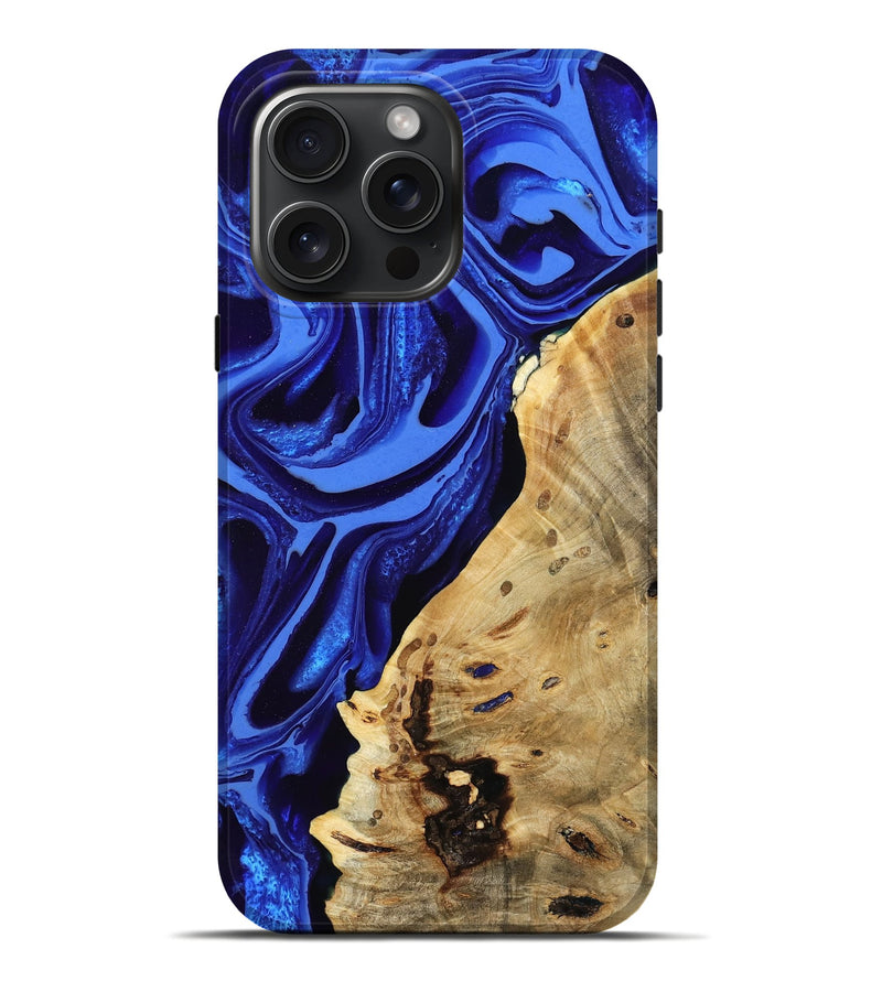 iPhone 16 Pro Max Wood Live Edge Phone Case - Karma (Blue, 802070)
