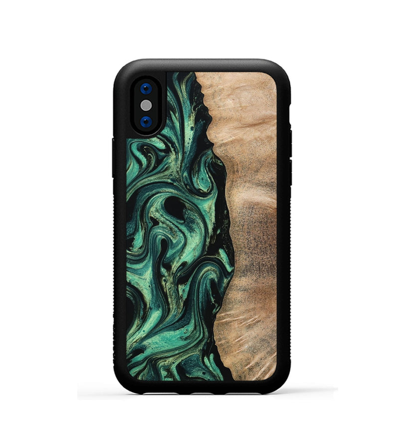 iPhone Xs Wood Phone Case - Ingrid (Green, 802077)