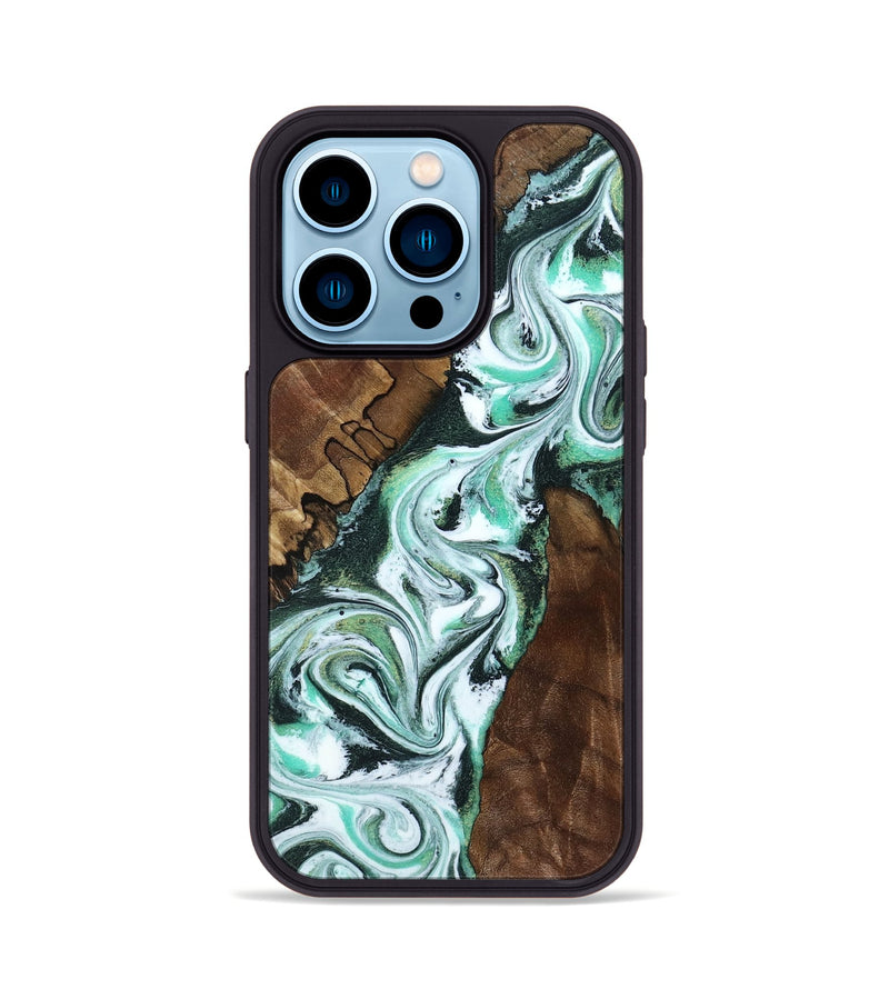 iPhone 14 Pro Wood Phone Case - Shirley (Green, 802084)