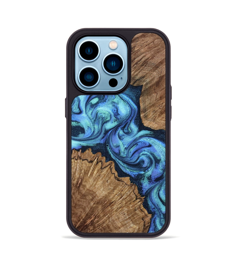 iPhone 14 Pro Wood Phone Case - Enoch (Blue, 802105)