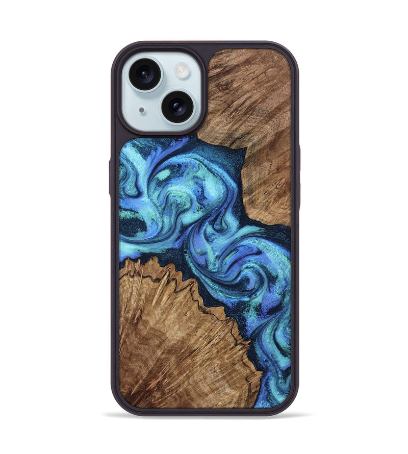 iPhone 15 Wood Phone Case - Enoch (Blue, 802105)