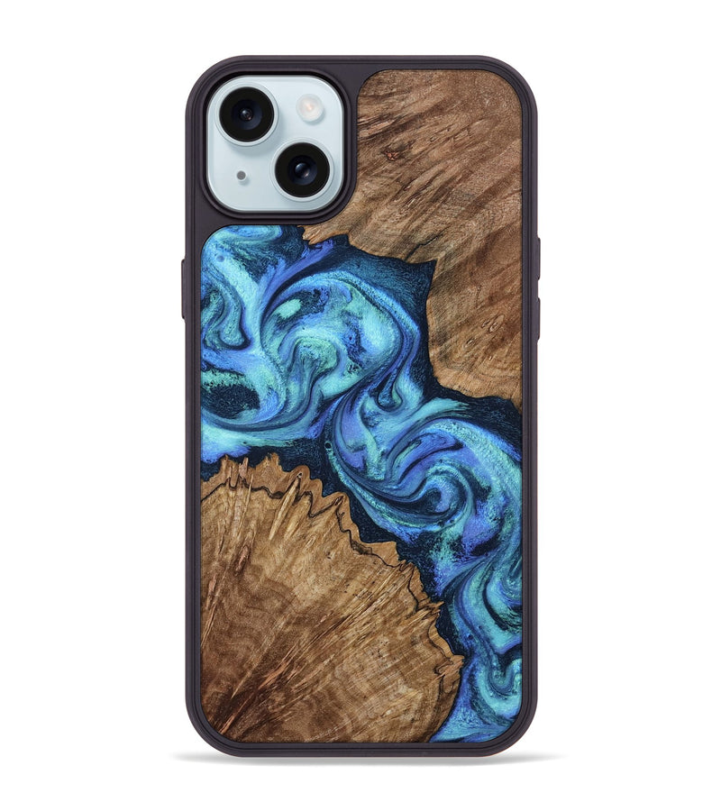 iPhone 15 Plus Wood Phone Case - Enoch (Blue, 802105)