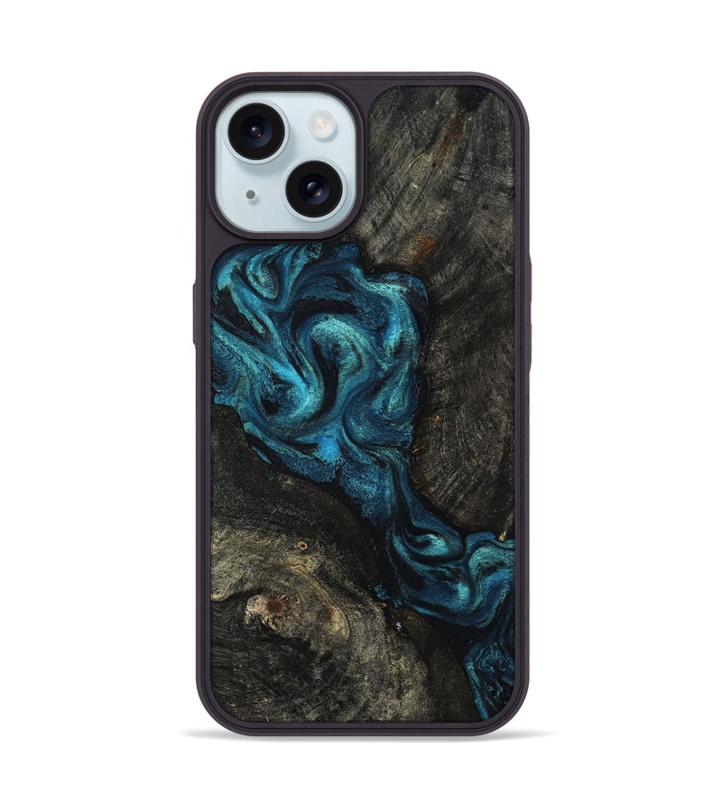 iPhone 15 Wood Phone Case - Tad (Blue, 802109)