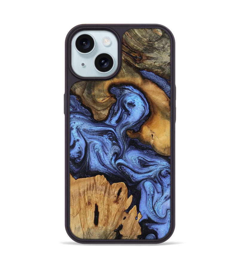 iPhone 15 Wood Phone Case - Jasmine (Blue, 802110)