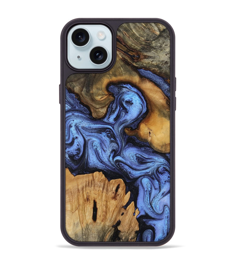 iPhone 15 Plus Wood Phone Case - Jasmine (Blue, 802110)