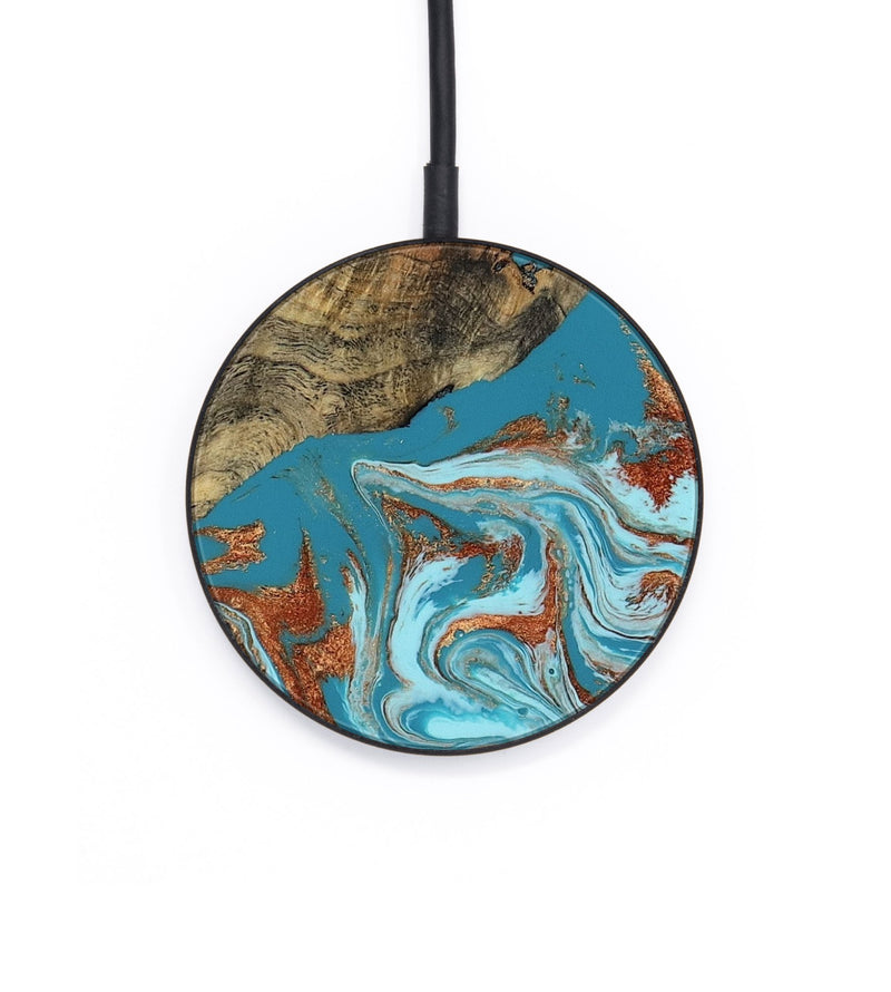 Circle Wood Wireless Charger - Edythe (Teal & Gold, 802164)