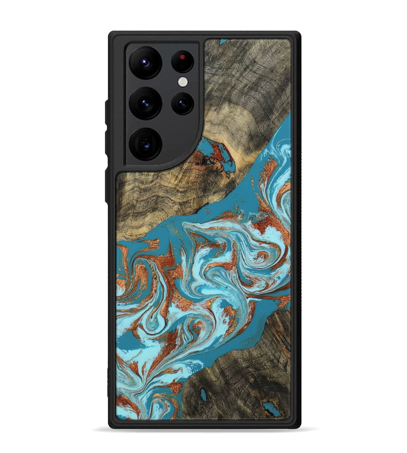 Galaxy S22 Ultra Wood Phone Case - Edythe (Teal & Gold, 802164)