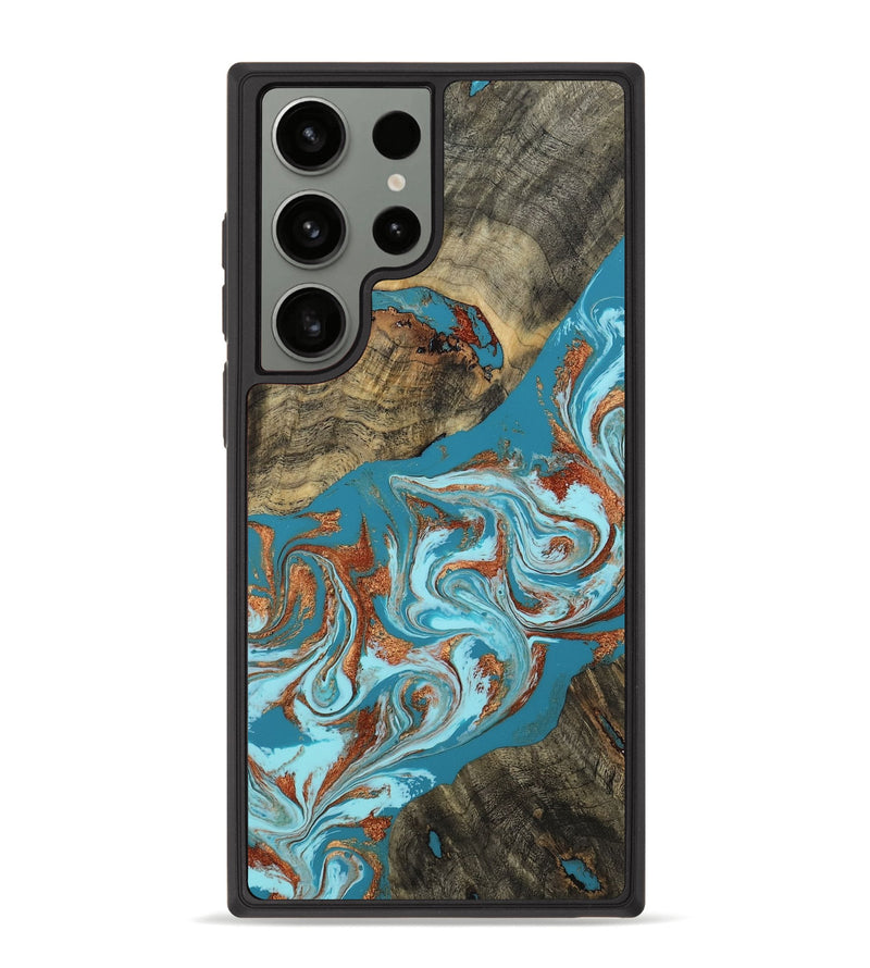 Galaxy S23 Ultra Wood Phone Case - Edythe (Teal & Gold, 802164)