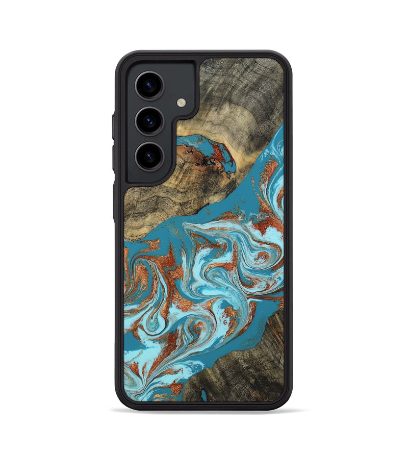 Galaxy S24 Wood Phone Case - Edythe (Teal & Gold, 802164)