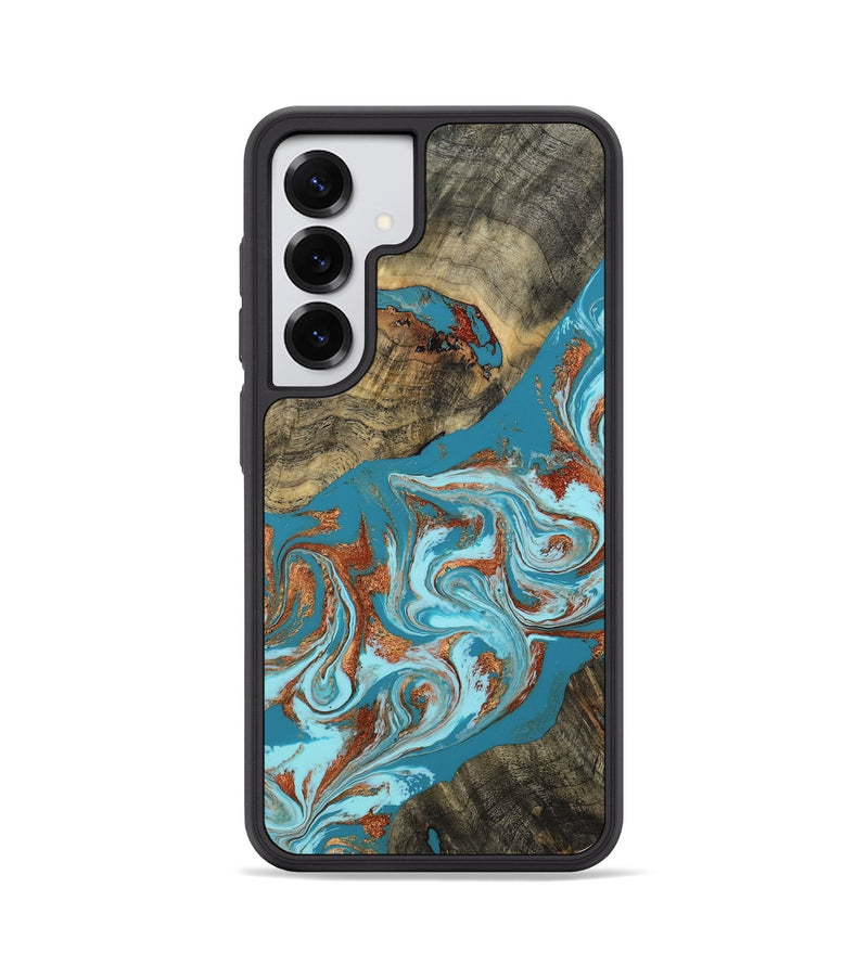 Galaxy S25 Wood Phone Case - Edythe (Teal & Gold, 802164)