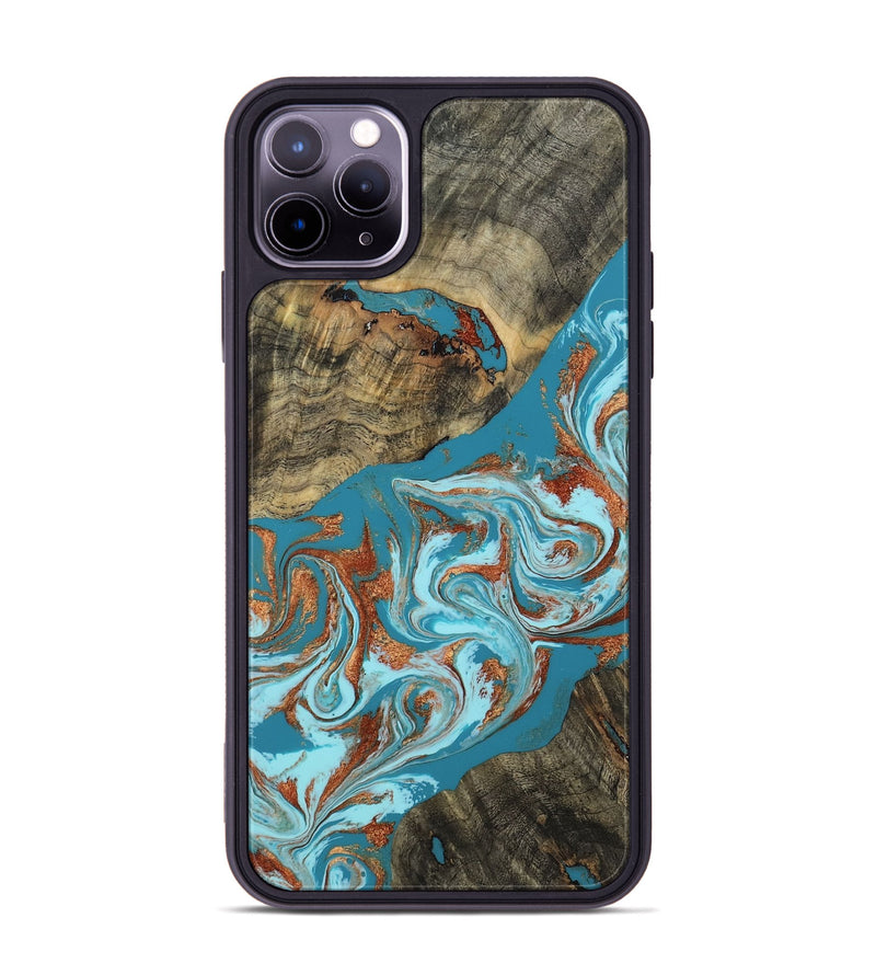 iPhone 11 Pro Max Wood Phone Case - Edythe (Teal & Gold, 802164)