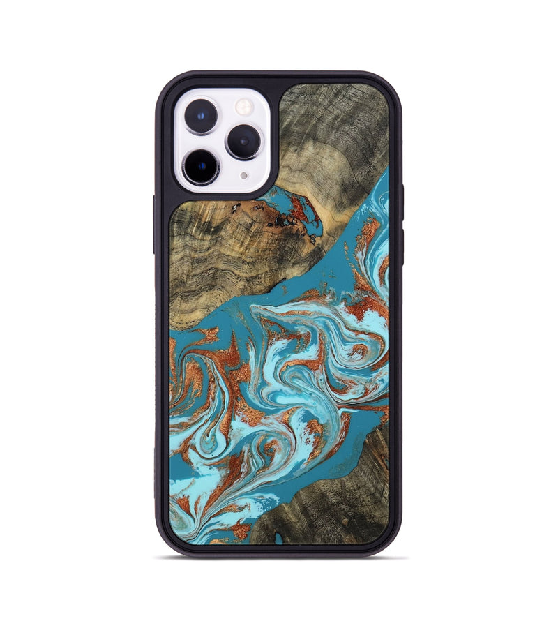 iPhone 11 Pro Wood Phone Case - Edythe (Teal & Gold, 802164)