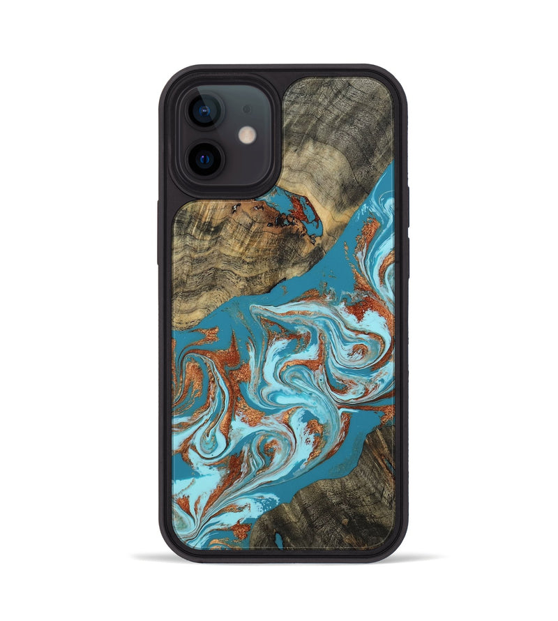 iPhone 12 Wood Phone Case - Edythe (Teal & Gold, 802164)