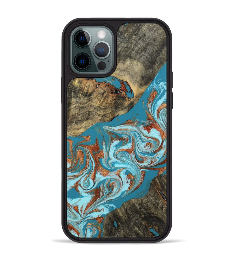 iPhone 12 Pro Max Wood Phone Case - Edythe (Teal & Gold, 802164)