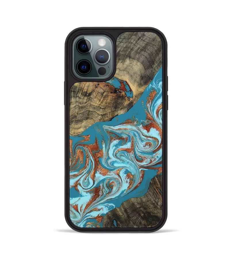 iPhone 12 Pro Wood Phone Case - Edythe (Teal & Gold, 802164)