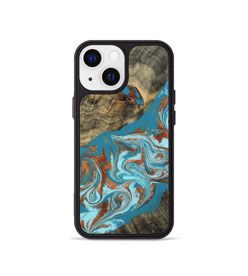 iPhone 13 mini Wood Phone Case - Edythe (Teal & Gold, 802164)