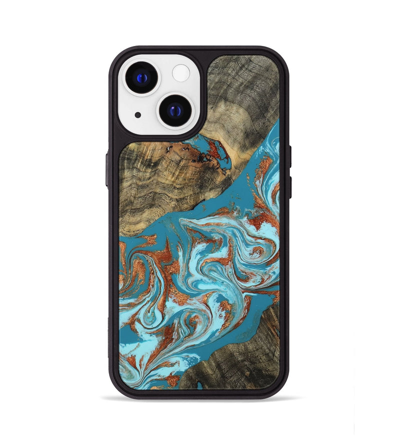 iPhone 13 Wood Phone Case - Edythe (Teal & Gold, 802164)