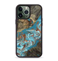 iPhone 13 Pro Max Wood Phone Case - Edythe (Teal & Gold, 802164)