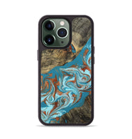 iPhone 13 Pro Wood Phone Case - Edythe (Teal & Gold, 802164)